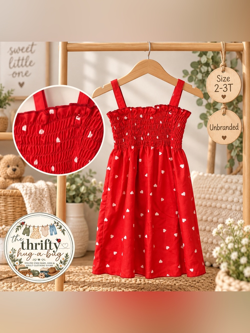 Girls Red Heart Smocked Dress | Size 2–3T ❤️
